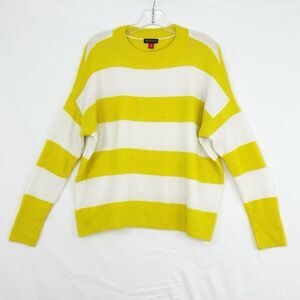 Vince Camuto Yellow White Stripe Knit Sweater Long Sleeve Womens XS